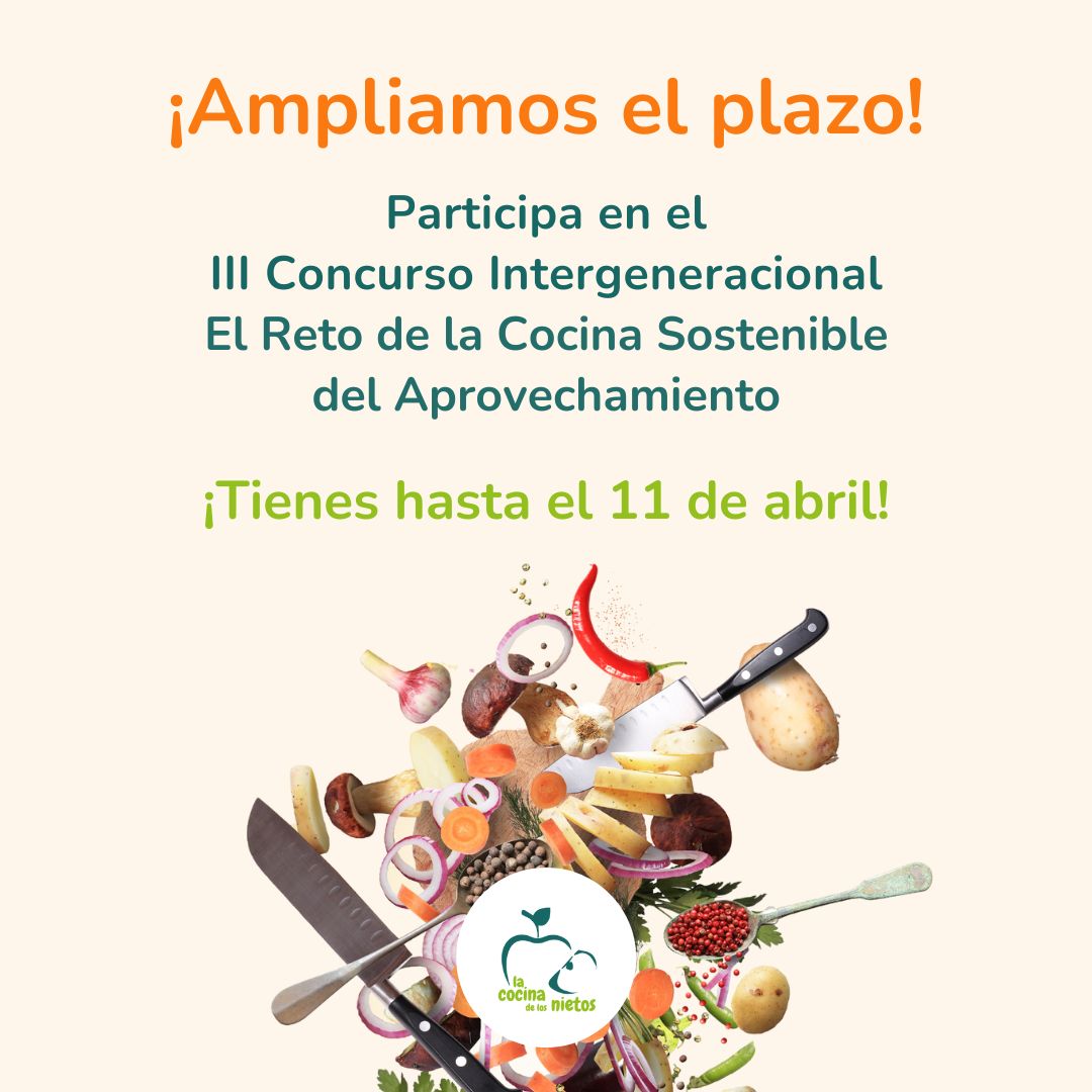 🚨 ¡Ampliamos el plazo de inscripción hasta el 11 de abril! 🚨 Contribuye con tu vídeo receta a disminuir el desperdicio alimentario 📲 participa en el #RetoAprovechamiento shorturl.at/CIM03