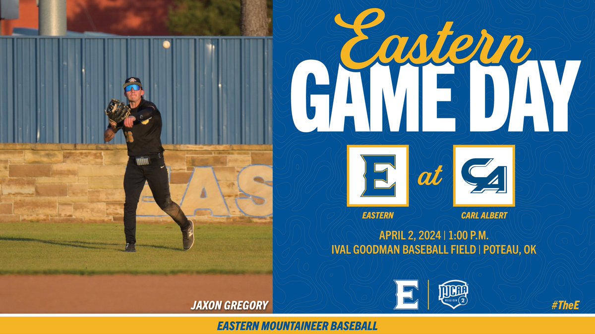 Game Day! Eastern is headed to Poteau to take on Carl Albert! #TheE #NJCAABSB ⚾️ vs. @CASCBaseball ⏰ 1:00 PM 🏟 Ival Goodman Baseball Field 📍 Poteau, OK