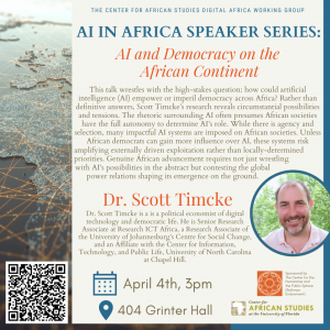 How could artificial intelligence (AI) empower or imperil democracy across Africa? Be sure to register for @ScottTimcke's talk on #AI and #democracyinAfrica this Thursday. 👉🏾 See the Zoom link to attend online: africa.ufl.edu/calendar/