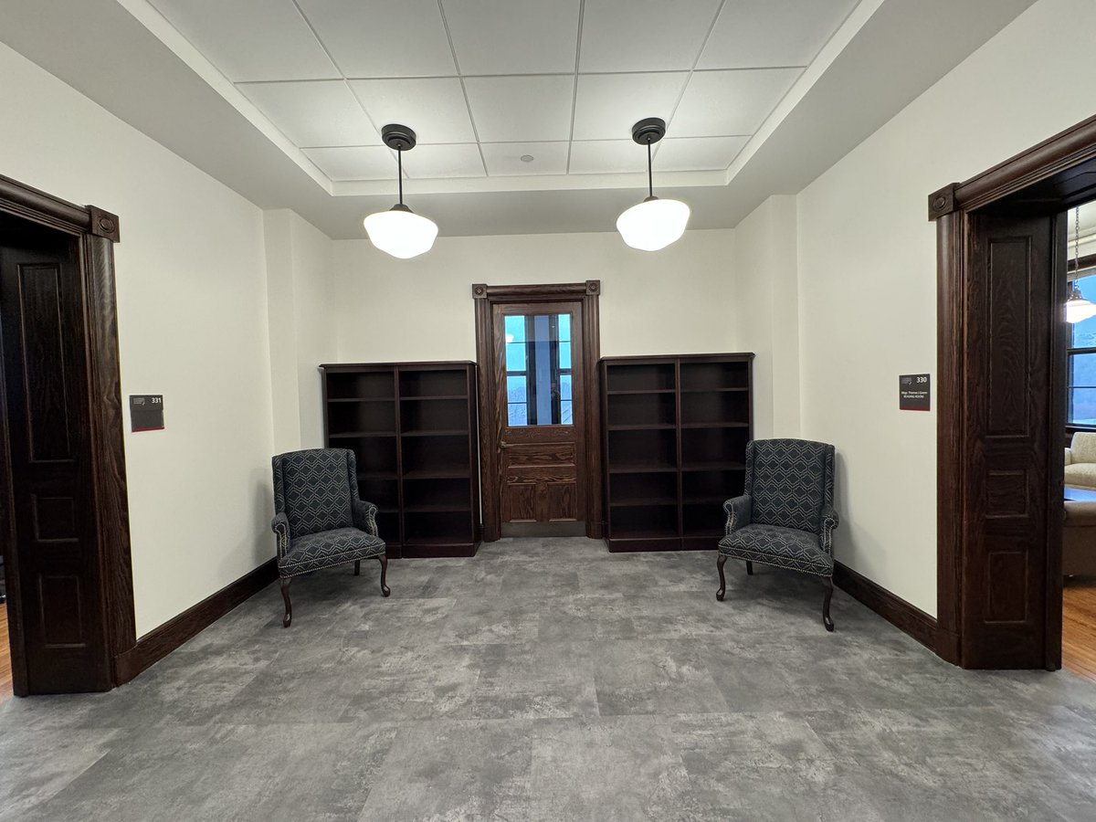 jenkinsronny's tweet photo. The newly remodeled Gratian Library at the School of Canon Law in Caldwell Hall is ready for its books (and rugs, paintings, etc.)! With the Msgr. Thomas Green reading room in honor of the late, beloved canon law scholar, priest, and gentleman. @CUACanonLaw https://t.co/rvnFKOXAqT