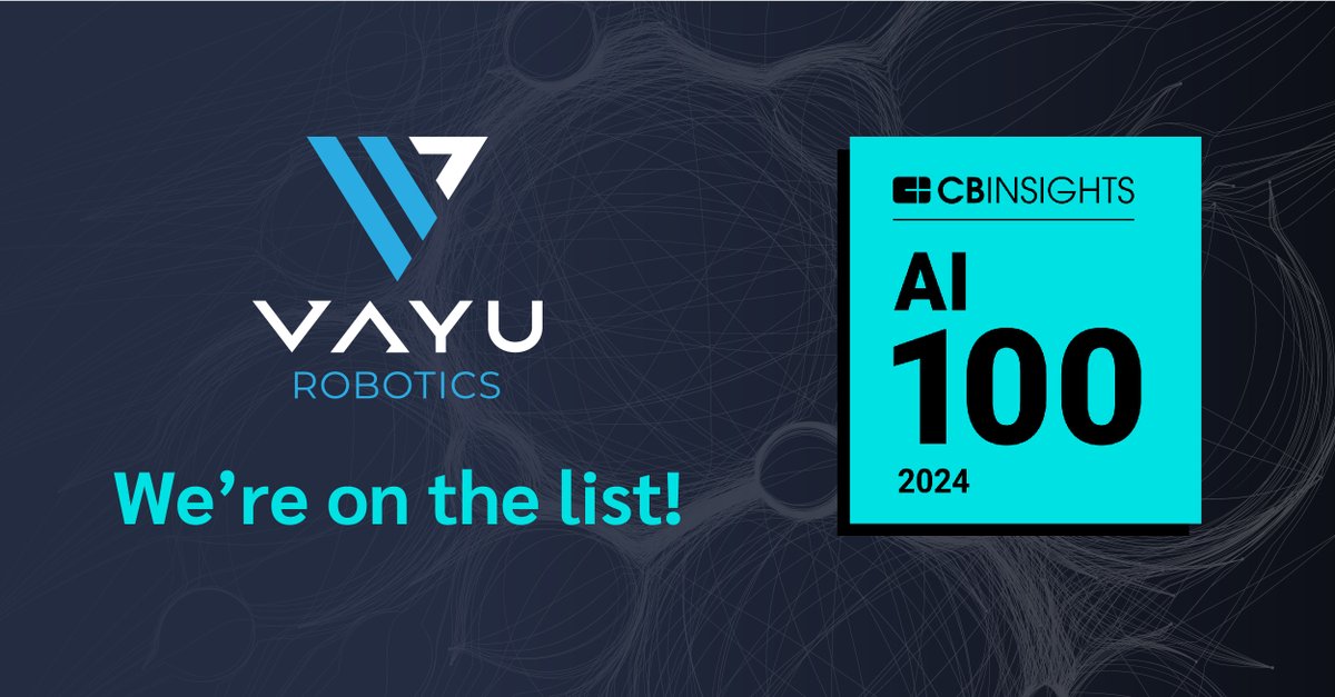 Vayu Robotics (@vayurobotics) on Twitter photo 📰 🎉 #VayuRobotics has been named to the 2024 <a href="/CBinsights/">CB Insights</a> #AI 100 list in recognition of our novel tech developing AI foundation models for mobility & #robotics. We are honored to be on this list of esteemed companies. Congratulations, Team Vayu! vayurobotics.com/press-releases… 📰 🎉 #VayuRobotics has been named to the 2024 <a href="/CBinsights/">CB Insights</a> #AI 100 list in recognition of our novel tech developing AI foundation models for mobility & #robotics. We are honored to be on this list of esteemed companies. Congratulations, Team Vayu! vayurobotics.com/press-releases…
