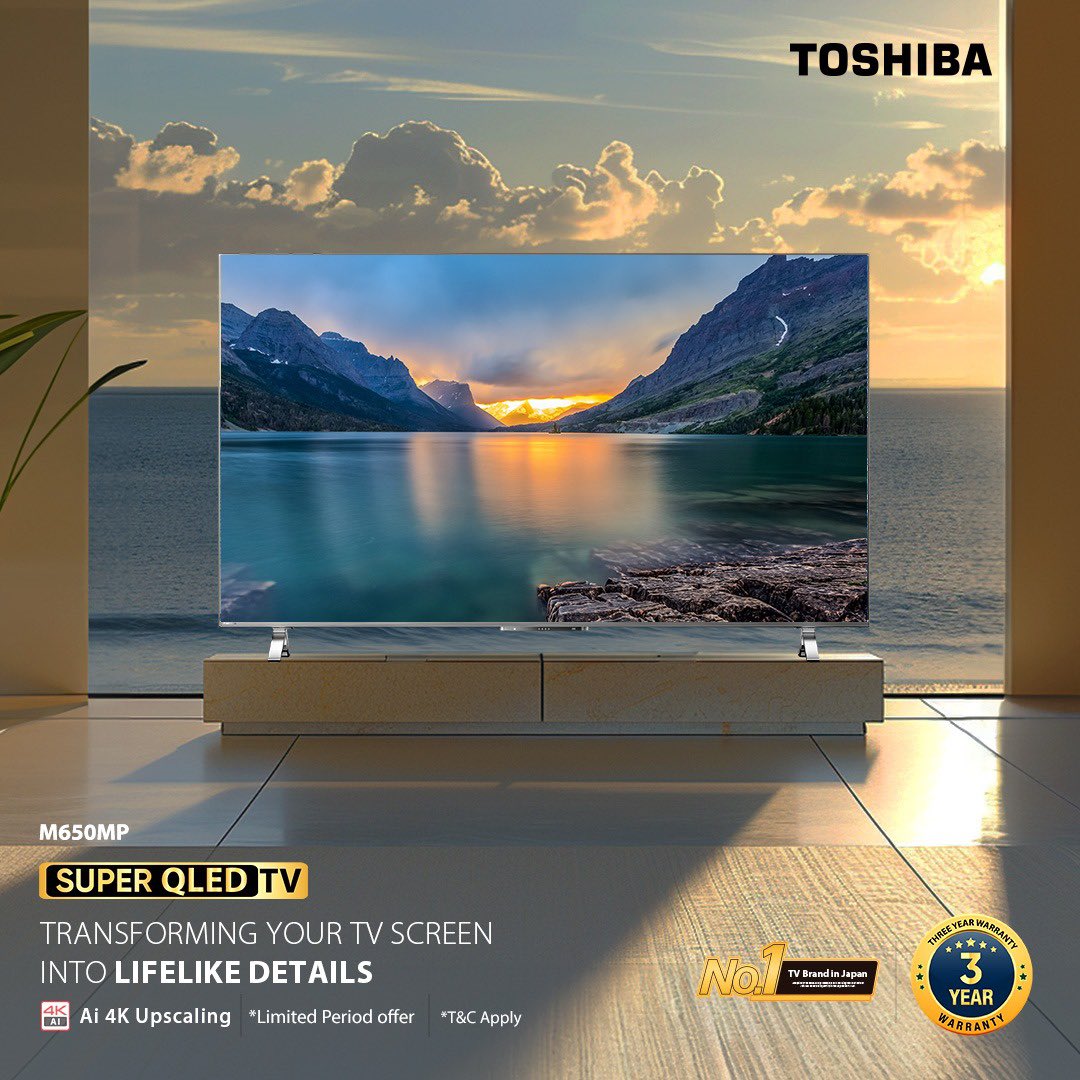 Experience superior picture quality and a wide range of features for an unforgettable viewing experience. Buy Now: bit.ly/3F6BCqD bit.ly/3PBENvO #ToshibaTV #M650MP