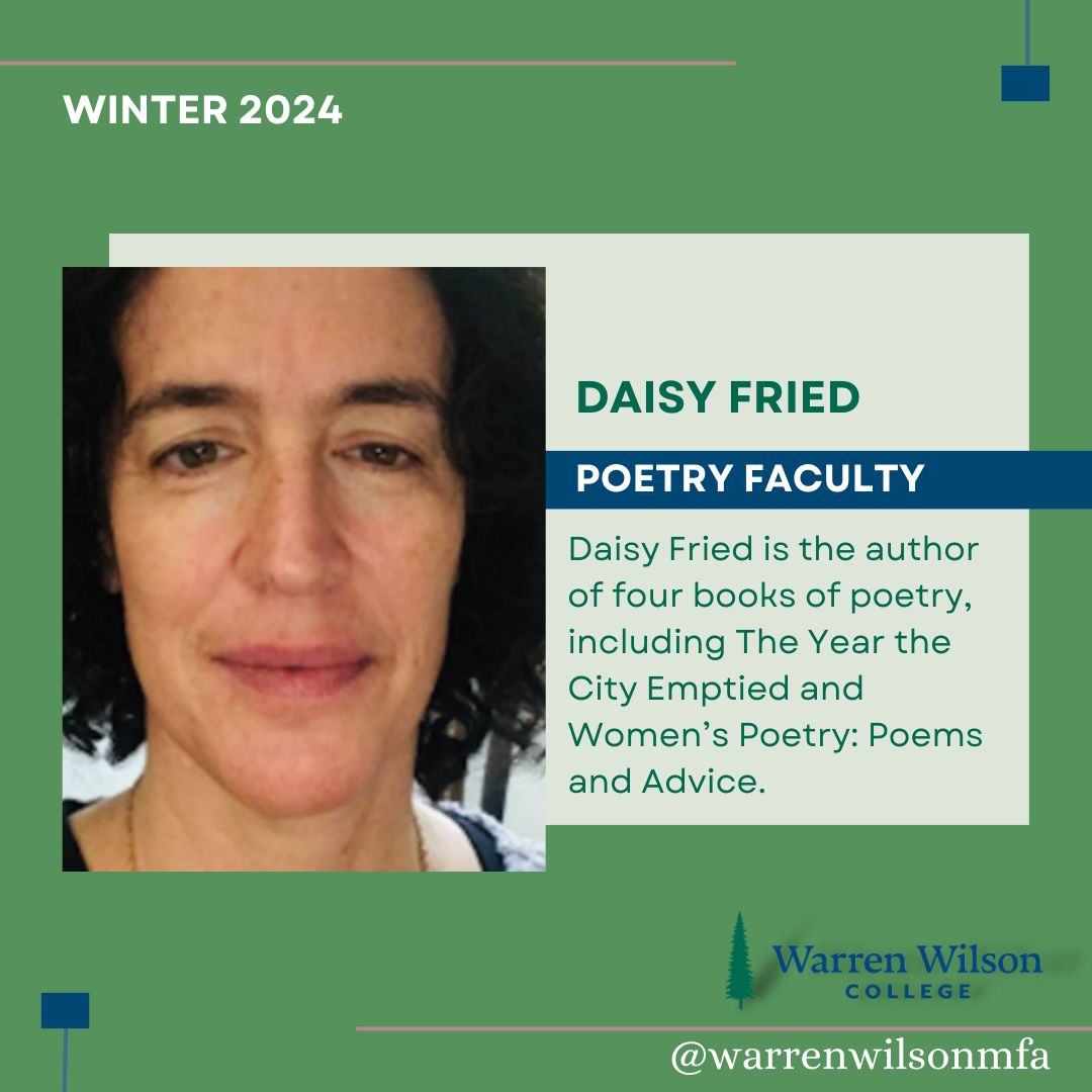 Daisy Fried is the author of four books of poetry: The Year the City Emptied, Women’s Poetry: Poems and Advice, My Brother is Getting Arrested Again, and She Didn’t Mean to Do It. Read more at: buff.ly/48IKYoy