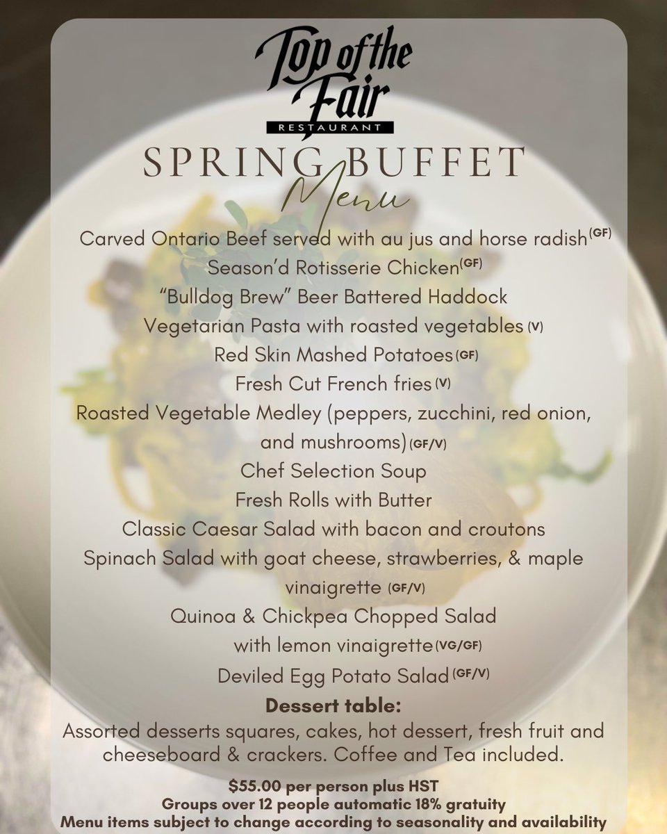 Attention #Ldnont #Foodies Top of the Fair Restaurant has a NEW Spring Menu! Join us this Friday for our Buffet Dinner and LIVE harness racing <a href="/TheRacewayWFD/">The Raceway</a>! Book your reservation at topofthefair.com