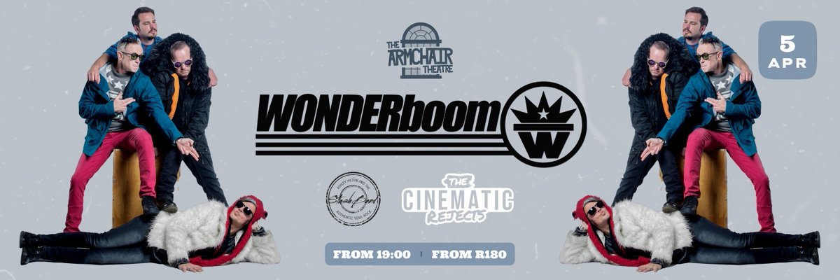 #WONDERboom A 4 piece South African rock band from Jo'burg. Supported by the legendary Ashly Hilton and the Stash band and local heroes The Cinematic Rejects. where: The Armchair Theatre, Observatory when: 05 Apr from 19h00 tinyurl.com/4fd3xhfx @QuicketSA #music #nightout