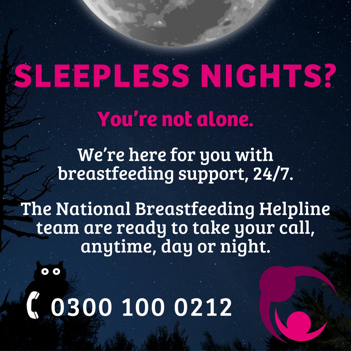 Having a difficult night? Our NBH@Night team are awake and ready to take your calls 💜 @BFN_UK @assocBfMothers #NBHAtNight #BreastfeedingAtNight #BreastfeedingSupport #NightTimeSupport
