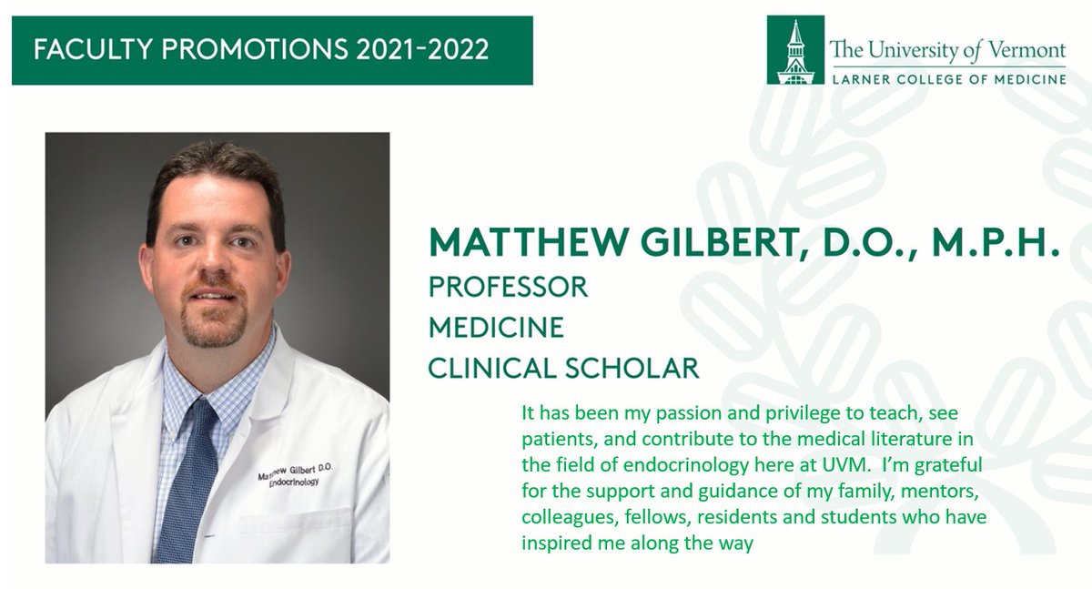 In keeping with our recent tweets celebrating promotions in the Department of Medicine, we acknowledge Matthew Gilbert, DO, MPH, who was promoted to Professor in the 2021-2022 cohort in the Division of Endocrinology and Diabetes. Congrats, Dr. Gilbert!