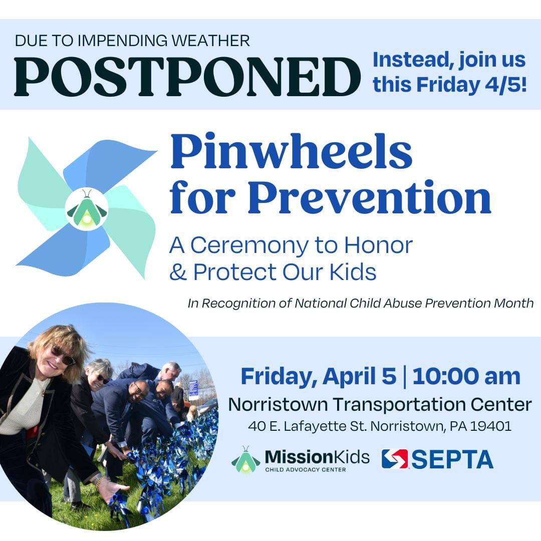 Join us this Friday! 🩵🔹

SUBMIT UPDATED RSVP & learn more: missionkidscac.org/pinwheels/

#OurMissionIsKids #ChildAbusePreventionMonth #NationalChildAbusePreventionMonth #PinwheelsForPrevention #ProtectOurKids