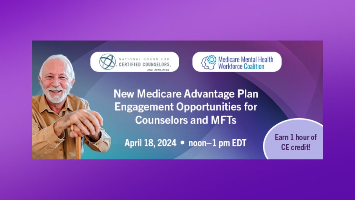 Join AAMFT and its partners in the Medicare Mental Health Workforce Coalition on April 18. Register today for free and earn one continuing education hour when you attend the live event! us02web.zoom.us/webinar/regist… #AAMFT #therapy #familytherapy #therapist #psychotherapy
