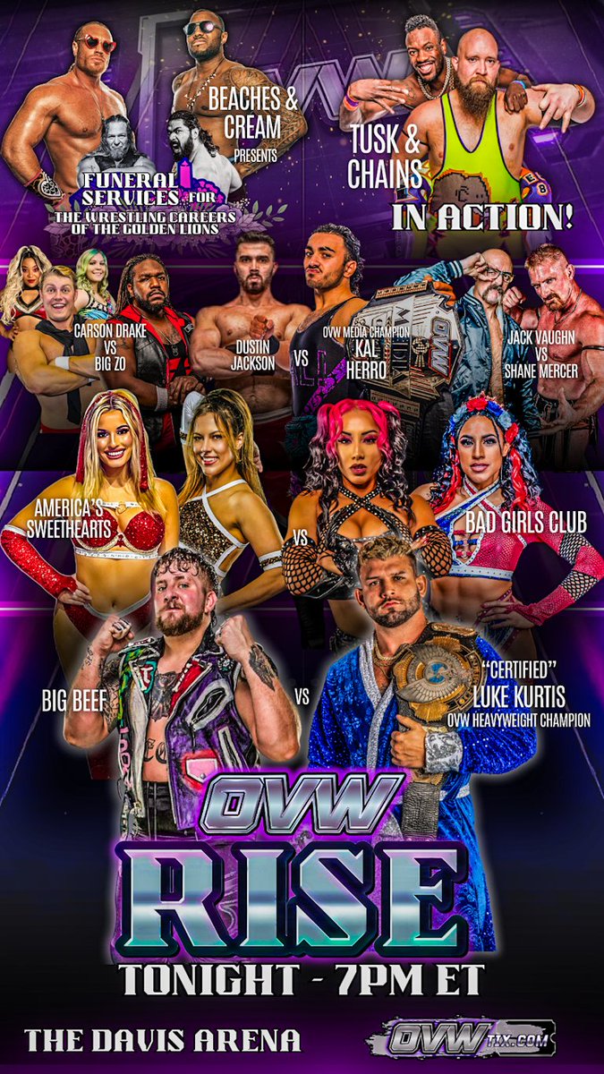 Come out tonight to see your favorite wrestlers FOR JUST $5 general admission! Big matchups, action, and special segments - all this and more TONIGHT - 7pm EST at the Davis Arena. Don't miss out! Reserve your spot at OVWTix.com 💥🎟️ #Wrestling #prowrestling #Ovw