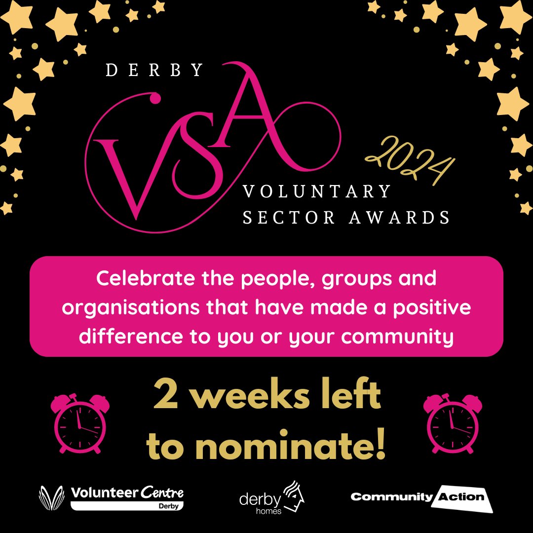 ⏰ Derby Voluntary Sector Awards - 2 weeks left to nominate ⏰ Celebrate the people, community groups & voluntary organisations that have made a positive difference to you or your community! Nominations close: Sun 21 April 2024 🔗communityactionderby.org.uk/awards-2024 @DerbyFood4TA @YADerby