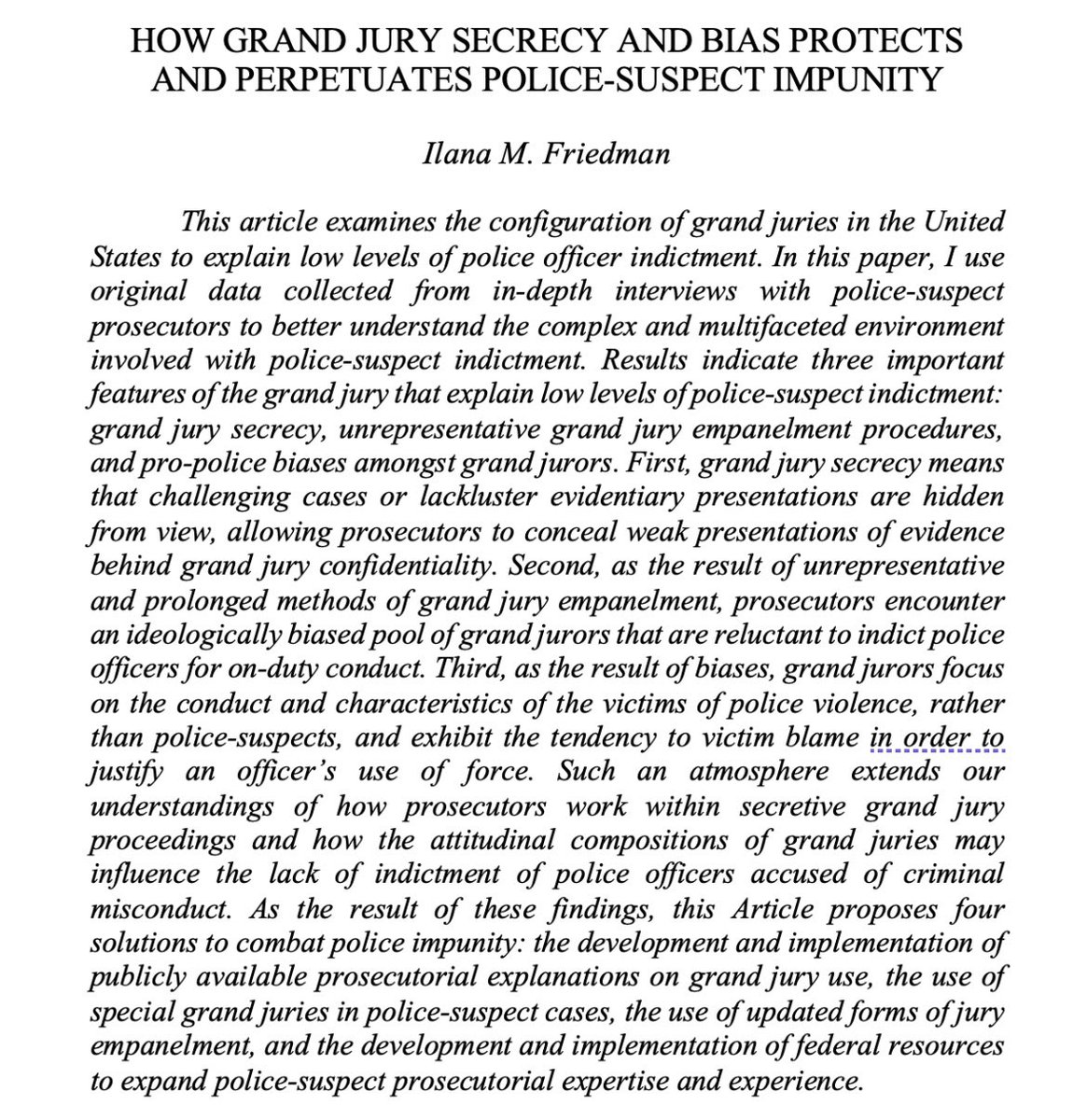 Honored to announce that my article examining the crucial role that grand juries play in protecting & perpetuating police-suspect impunity is forthcoming in @OregonLawReview! It’s also available on SSRN — I’d love to hear your feedback.