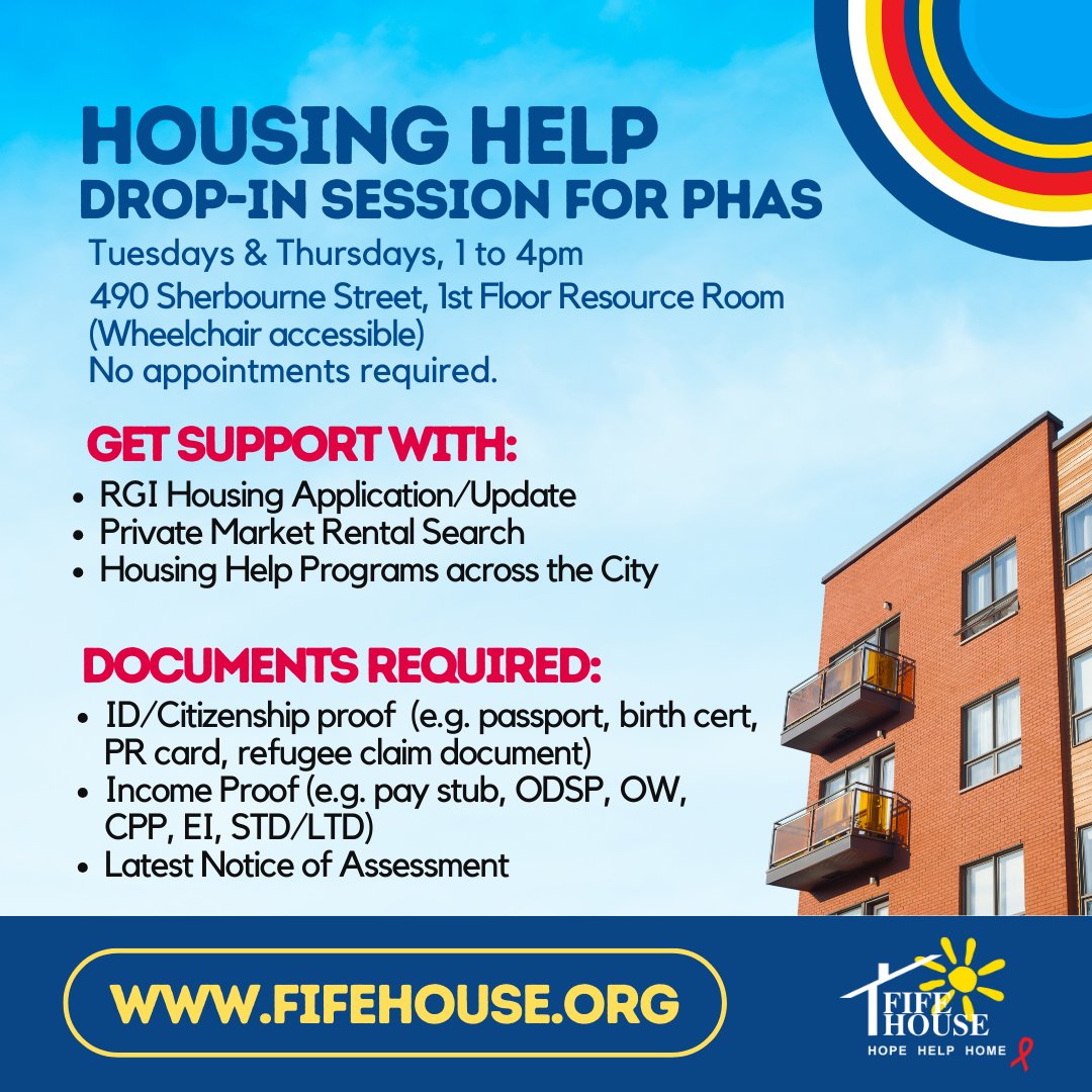 At Fife House, we believe everyone has the right to the safety and security of a home. If you are a PHA (Person living with HIV/AIDS) who needs support with finding housing, do swing by our Housing Help Drop-In Session. We will do our best to support you. #hivaids #torontohousing