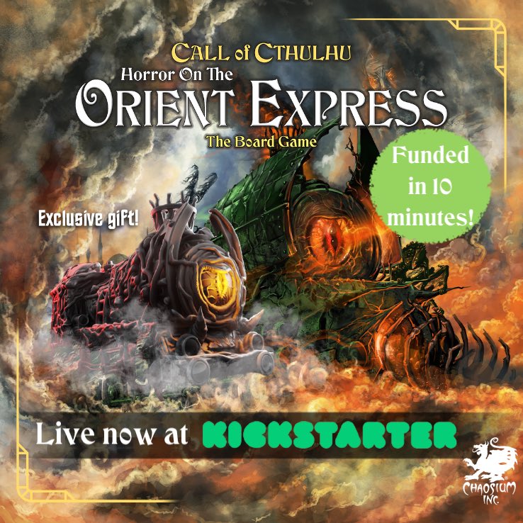 Press Release: Horror on the Orient Express: The Board Game Fully Funded in 10 Minutes 5d-blog.com/horror-on-the-… @Chaosium_Inc @Kickstarter