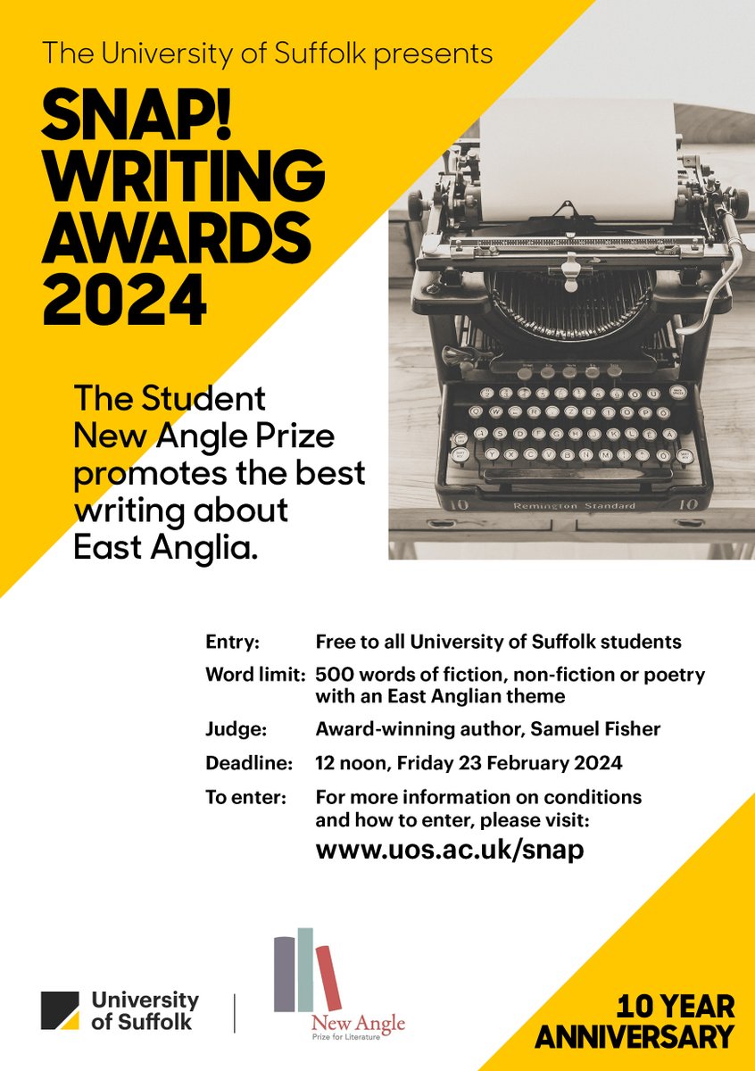 🌟🌟The #SNAP2024 shortlist is here!🌟🌟Please join us in congratulating these 6 talented @UniofSuffolk writers! The winner and runner-up will be announced by @fishersamuk at our 10-year ceremony on 13 April. Best of luck, everyone! #CreativeSuffolk uos.ac.uk/about/academic…