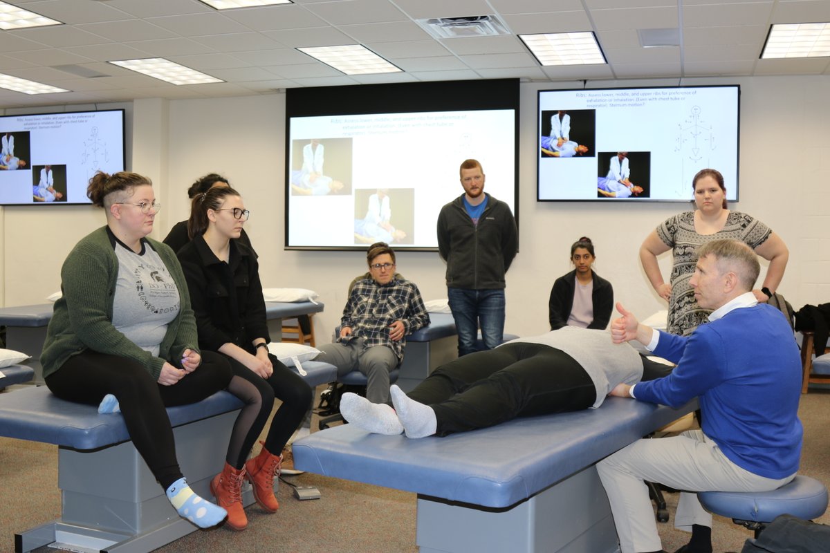 Jake Rowan, D.O., MSUCOM associate professor in the OMM dept, serves patients at the MSU Healthcare OMM clinic (pictured teaching OMM to a group of our D.O-Ph.D. students). Visit the link for Dr. Rowan’s full Q&A on what makes osteopathic medicine unique. osteopathicmedicine.msu.edu/news_overview/…