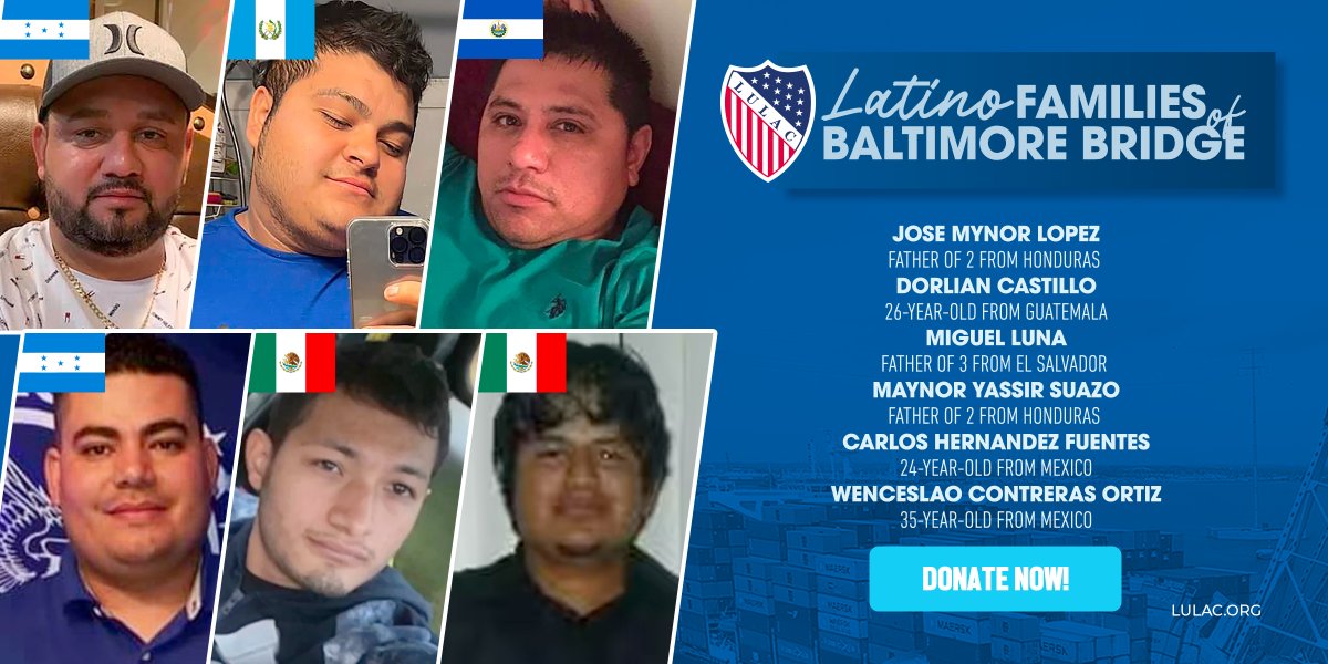 Aid to Latino Families of Baltimore Bridge Tragedy The LULAC Institute, Inc., is spearheading a fundraising effort, ensuring that 100% of your donations directly assist the families left to navigate an uncertain future. DONATE: shorturl.at/efhlr #LULAC