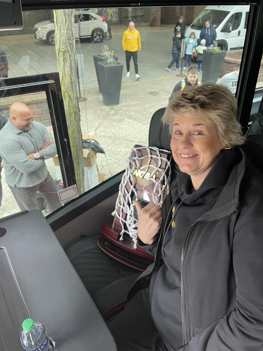 <a href="/LisaBluder/">Lisa Bluder</a> doesn’t have quite as much room in her seat this morning… and she’s just fine being a bit more cramped!😉 Final Four here we come!!!!