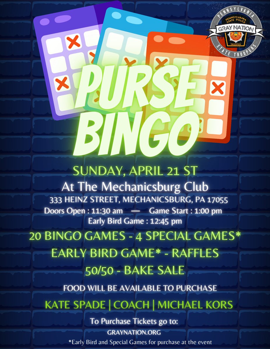 Get your tickets! #GrayNation purse bingo is just a few weeks away. Don’t miss your chance to win a Kate Spade, Coach or Michael Kors bag. Doors open at 11:30 a.m. and games start at 1 p.m. For tickets and more information, visit our website: graynation.org/purse-bingo/