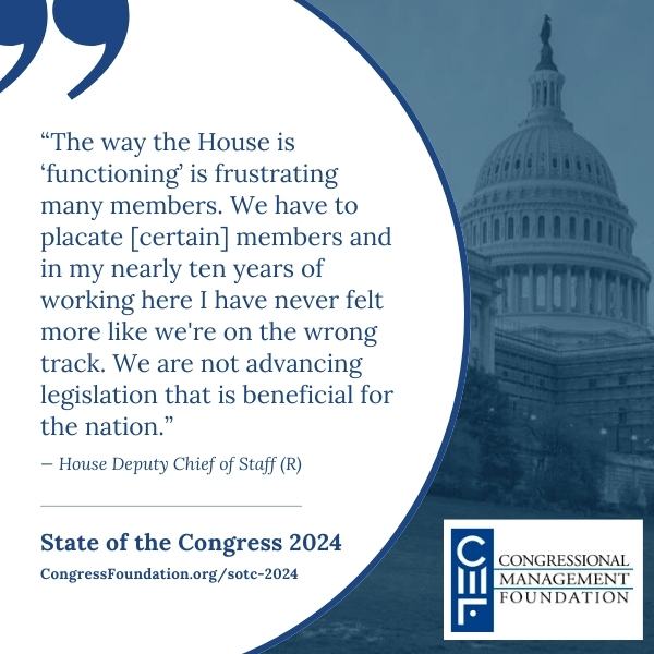 State of the Congress 2024: Senior staffers think it is very important for Members and staffers to be civil and to work across party lines. Read the #SOTC24 report here: tinyurl.com/mvz45xdf