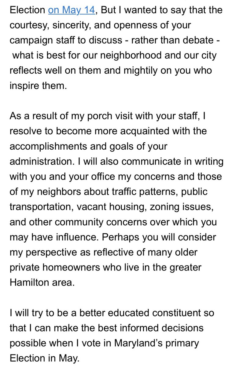 You might not know how many very reasonable people are out there if you paid too much attention to FB, NextDoor, and Fox. When we knock doors and reach people face to face, here’s who we find. Getting this email yesterday was a real joy.