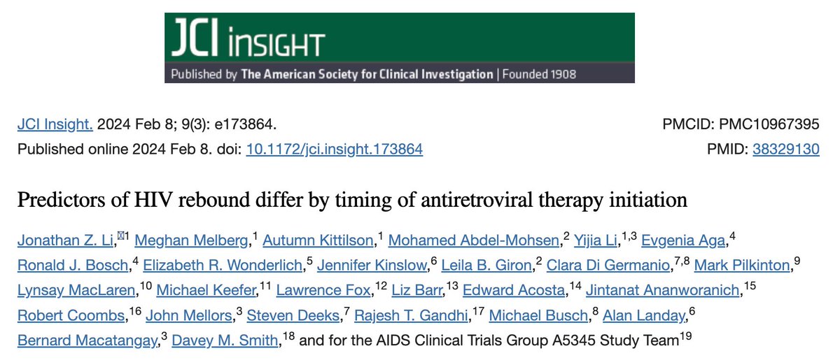 Predictors of #HIV rebound differ by timing of antiretroviral therapy initiation The timing of ART initiation modifies the features of rapid and slow viral rebound From DARE researchers Professor Jonathan Li and colleagues #HIVcure @drjli buff.ly/4ajRkMU