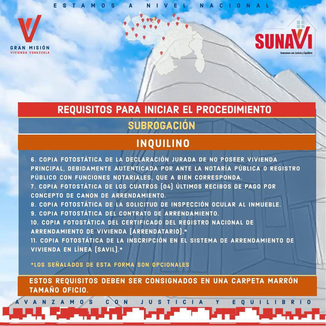 sunavi_oficial's tweet photo. Requisitos para Iniciar Procedimiento de Subrogación ante la #SUNAVI
—
.
.
Justicia y Equilibrio 🤝⚖️🇻🇪
.
@nicolasmaduro
@delcyrodriguezv
@imvillarroelarismendi
@minhvi_oficial
@jelixe_silvio
.
.
.
#Vivienda #Alquiler #Ley #Arrendamiento #Propietarios #Inquilinos https://t.co/rAEkbYGVOH