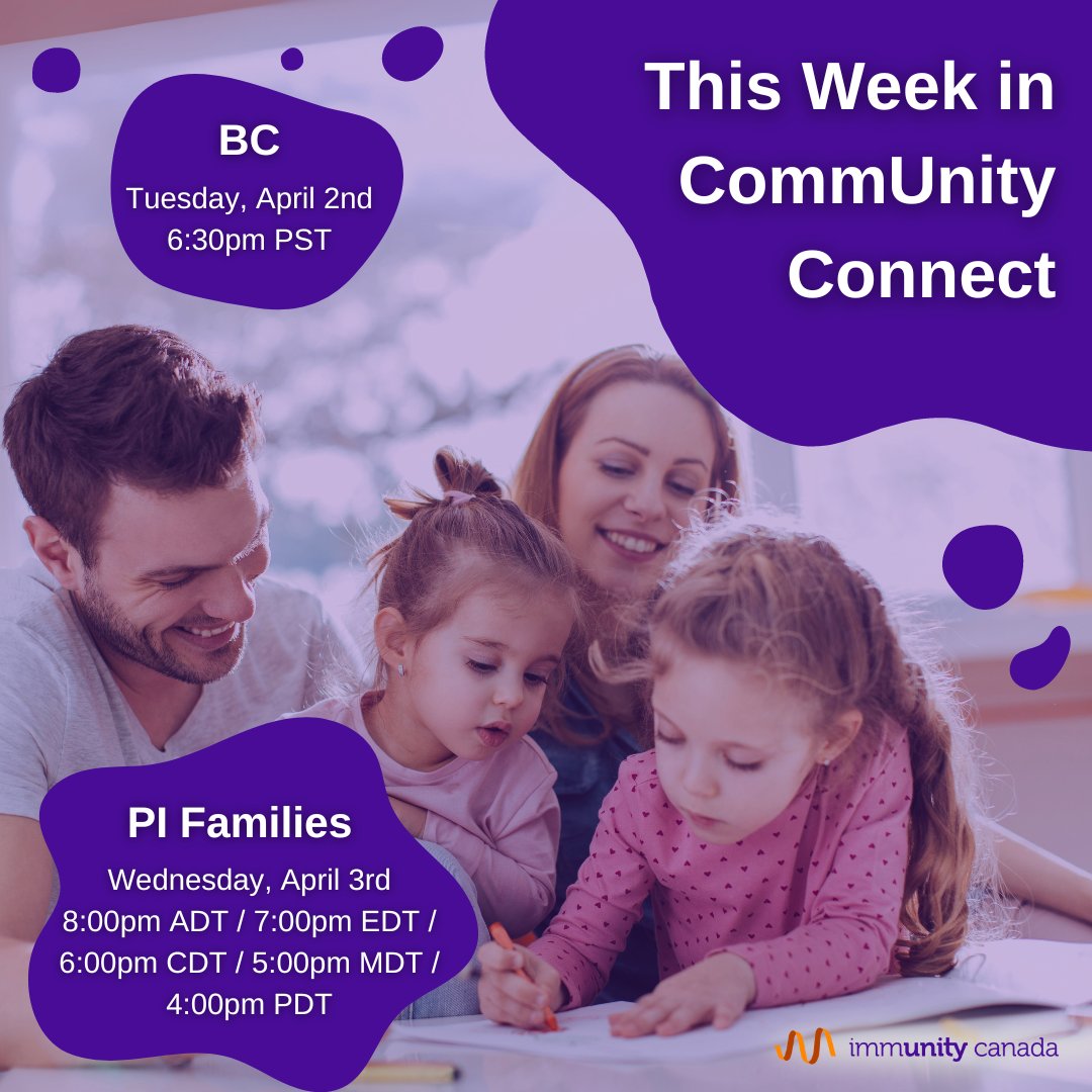 This week, we're hosting a regional group for BC alongside our national group for families & caregivers!

Registration is required to attend; please register through the events page on our website.

#immunodeficiency #immunedeficiency  #ThinkZebras #patientgroup #patientsupport