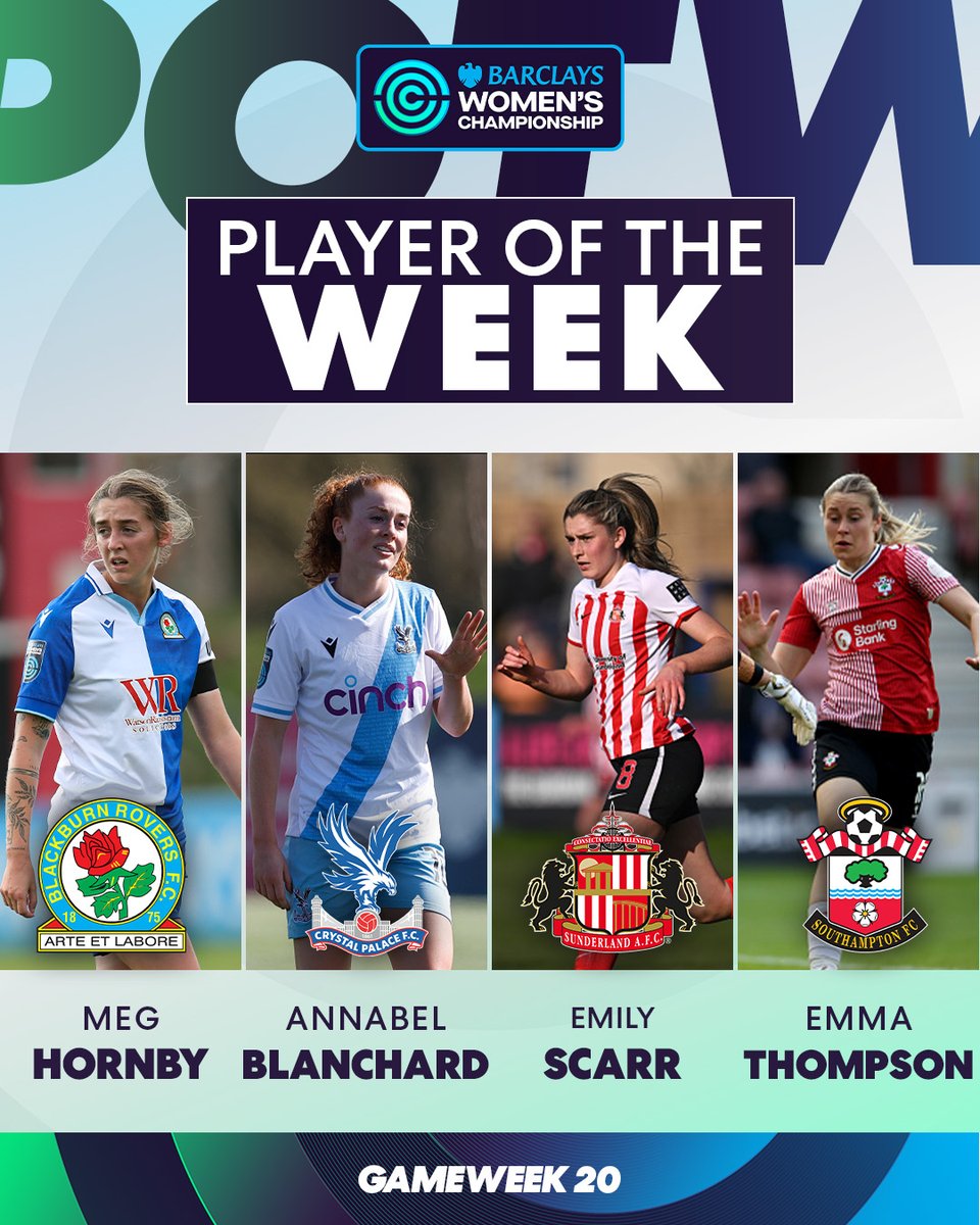 The nominees for #BarclaysW Player of the Week are in! 🌟 Meg Hornby 🌟 @annabelblanch10 🌟 @emilyscarr11 🌟 Emma Thompson