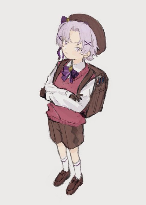 「purple bowtie short hair」 illustration images(Latest)