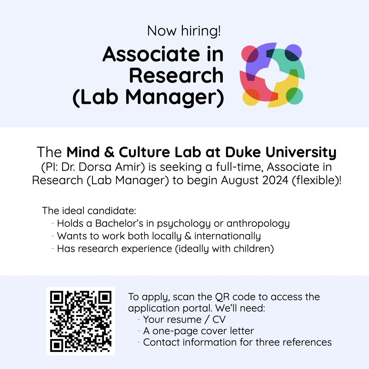 📣Now hiring! I'm looking to recruit a full-time Associate in Research (Lab Manager) to join the Mind & Culture Lab at Duke University. This position offers substantial research experience & the ability to work both locally & internationally. Apply here! academicjobsonline.org/ajo/jobs/27431