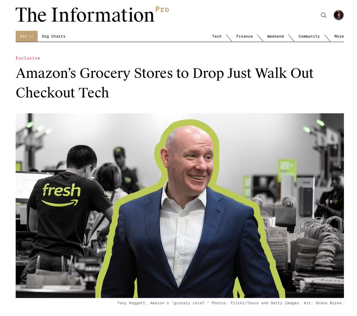 New🛒🍌: Amazon's high-tech checkout system, Just Walk Out, has been a key part of its push into grocery stores. Not anymore. The company's top grocery exec told me he's dropping the tech from new stores and removing it from many existing ones in favor of smart shopping carts.