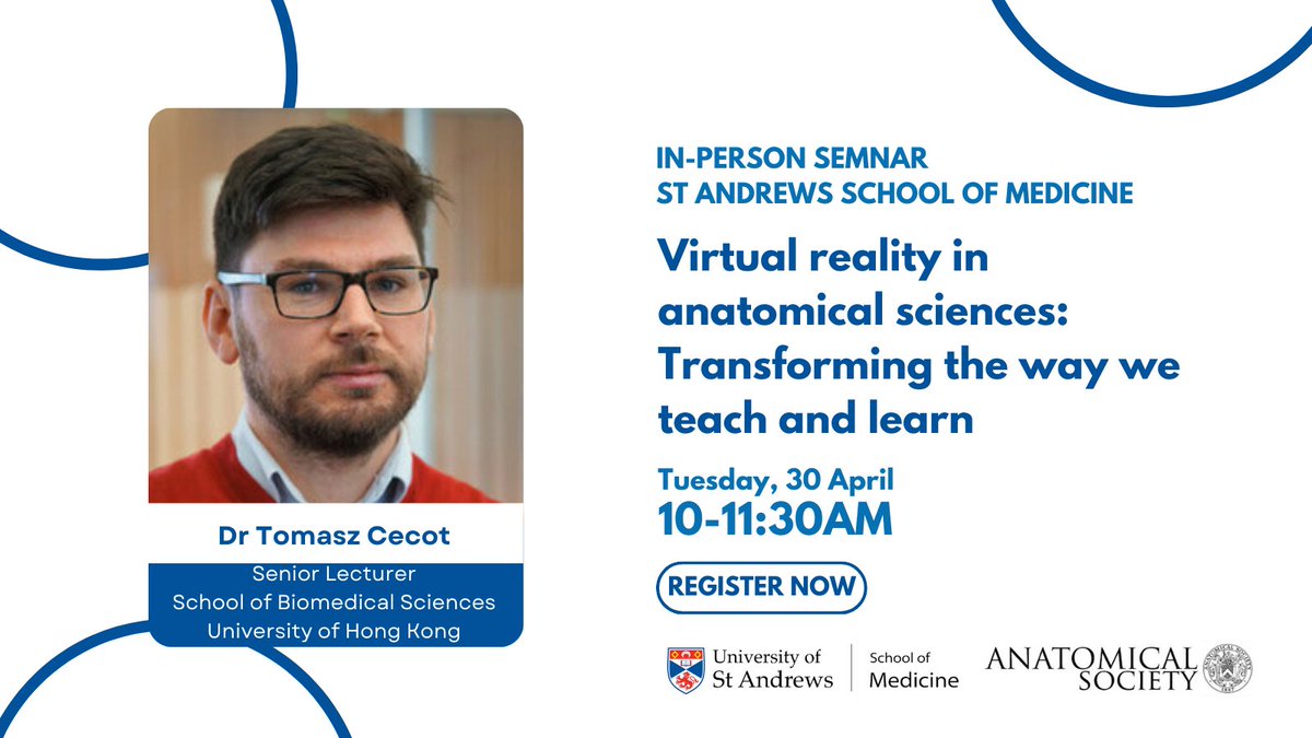 #VirtualReality has already begun to transform the way we teach & learn. With a focus on anatomical sciences education, Dr Tomasz Cecot's seminar will explore cutting-edge applications of VR to enhance student engagement & learning outcomes. Register👉bit.ly/4aA5bhO