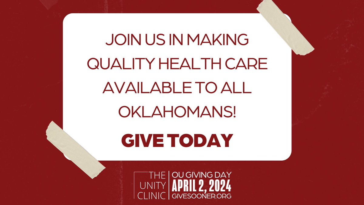 Today is #OUGivingDay! Join us in improving the health of Oklahoma by supporting and expanding the Unity Clinic outreach and clinical services throughout the state with a gift today: givesooner.org/campaign_searc…