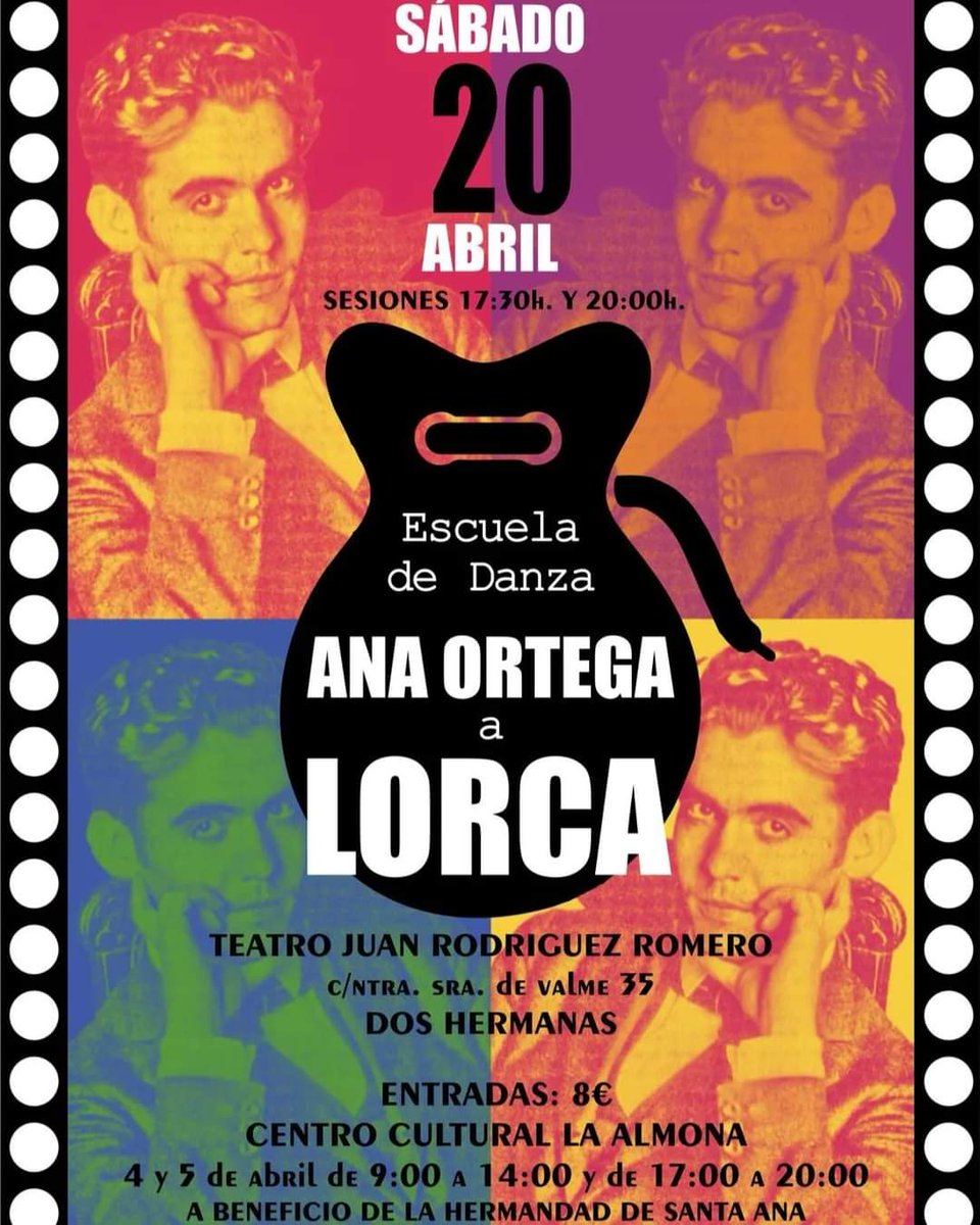 Próximo Sábado 20 de Abril, la Escuela de Danza de Ana Ortega, homenaje a Lorca a beneficio de nuestra Hermandad. ¿Te lo vas a perder? ¡Te esperamos!