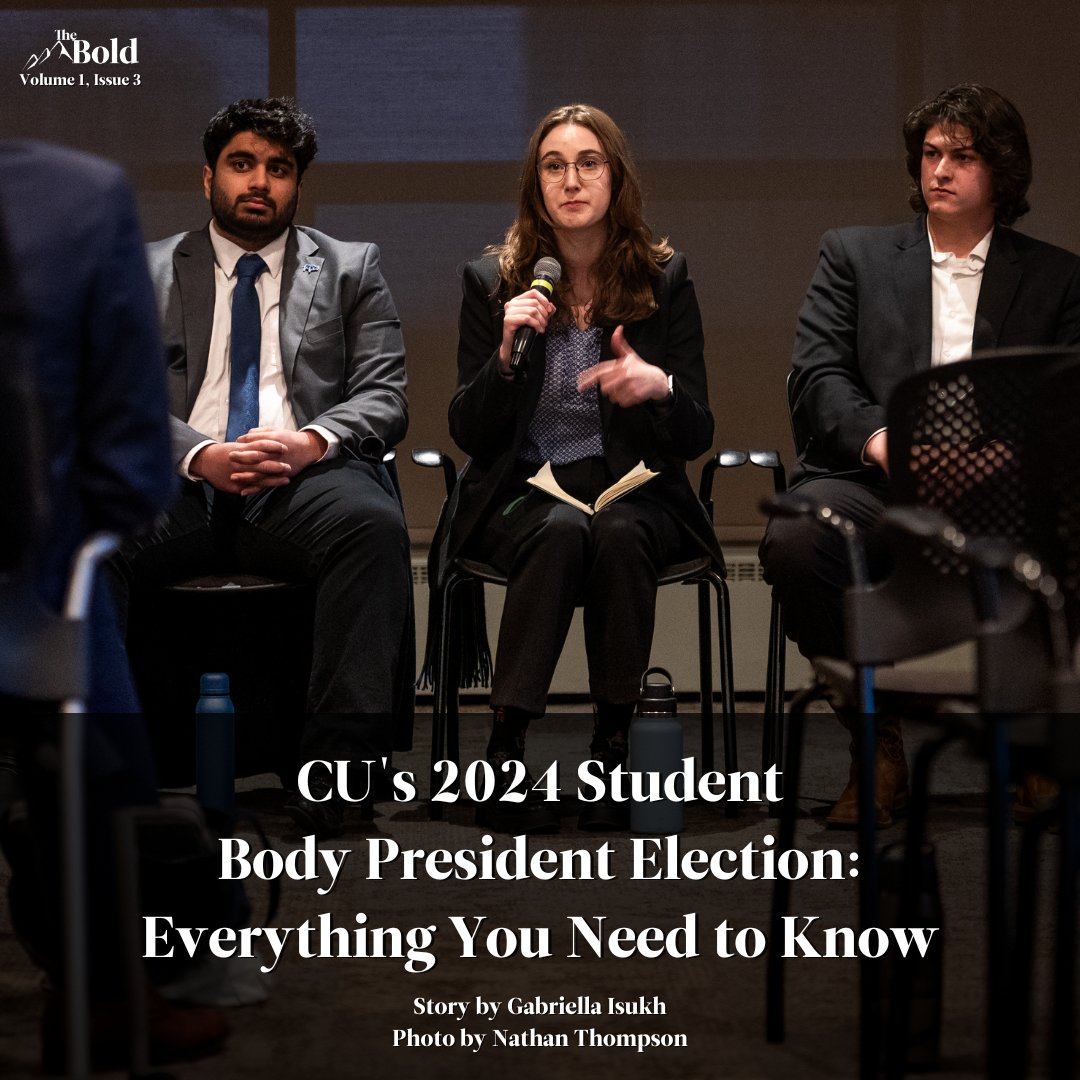 Election season is in full swing at CU Boulder.

In the 2024 race, there are three tickets competing for the office of Tri-Executive: EXEL, GOLD and Ignite.

Read the hopeful campaigns' responses to The Bold's questions at the 2024 Candidate Debate here: l8r.it/nF19