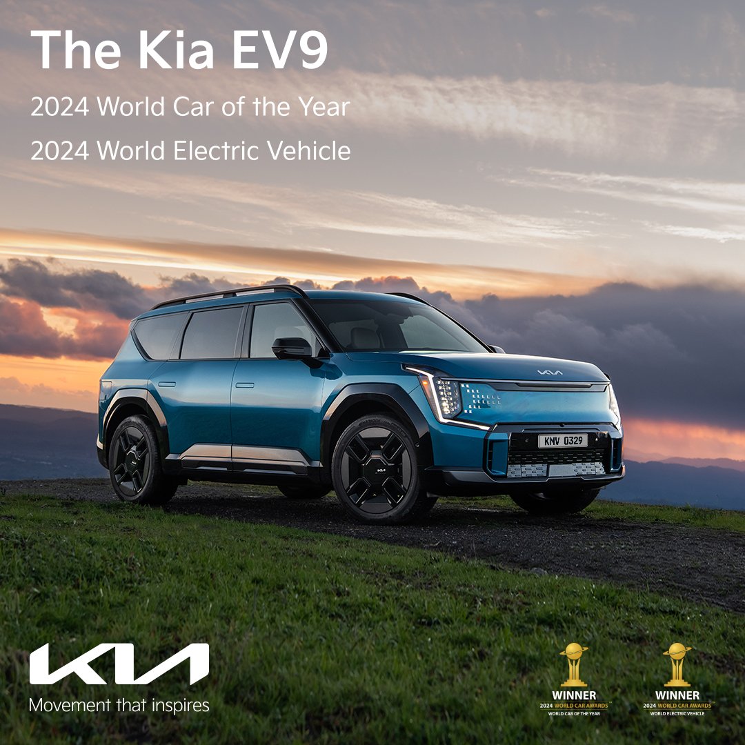 The Kia EV9 has been recognized as both the 2024 World Car of the Year and the 2024 World Electric Vehicle by a panel of over 100 esteemed automotive journalists across the globe. Product specifications and availability may vary depending on region and/or country.
