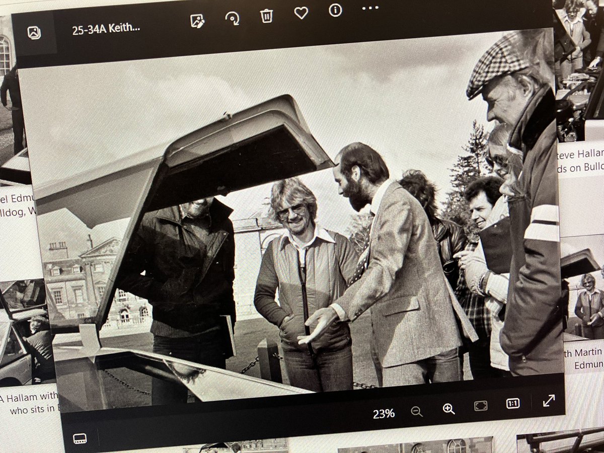 When you sit down to do a job you’ve been putting off, and what you find are photographs of Noel Edmonds filming with Aston Martin Bulldog for <a href="/BBC_TopGear/">Top Gear</a> 44 years ago today! #OTD