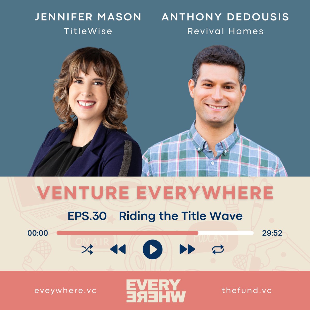 ON AIR: Venture Everywhere #Podcast EPS 30🎙️ Riding the Title Wave with Jennifer Mason, CEO of TitleWise, and @anthonydedousis, CEO of @revivaladu. 🎧Listen now: 🍎 Apple: podcasts.apple.com/us/podcast/rid… 💚 Spotify: open.spotify.com/episode/7nO4kZ… 🗒️ Transcript at ideas.everywhere.vc/s/podcast