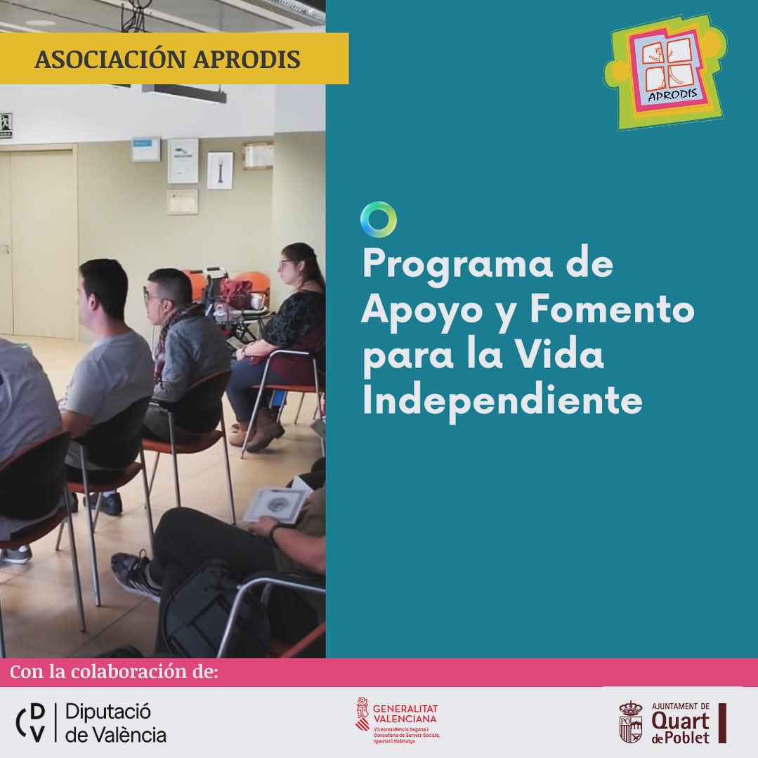 aprodisquart's tweet photo. Programa de Apoyo y Fomento para la Vida Independiente, un programa para trabajar la autodeterminación desde diferentes espacios y promocionar en el desarrollo de la autonomía personal. 

#aprodis #vidaindependiente https://t.co/9BAiZsIwr6