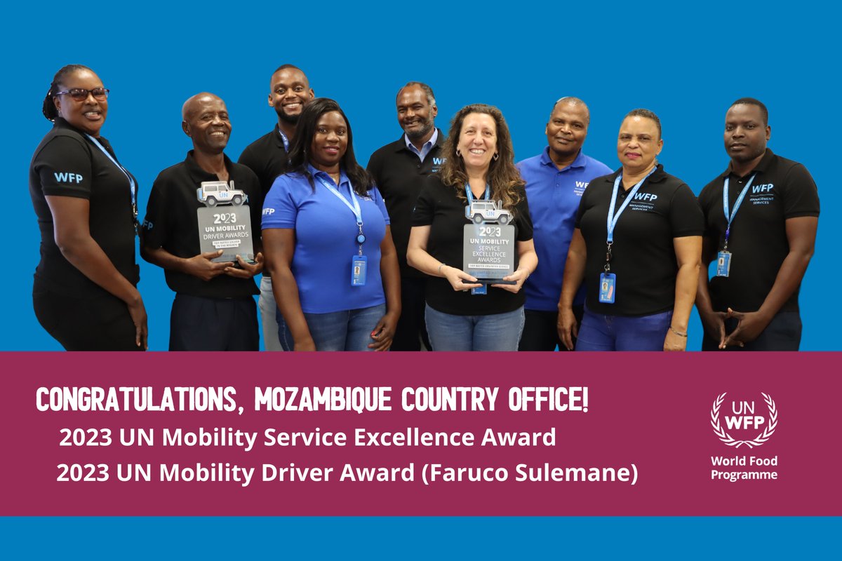 Guided by the vision of Management Services to champion #UN reform activities, @WFP #Mozambique🇲🇿 has been recognized twice! 🎉 💻2023 UN Mobility Service Excellence Award for adopting and promoting new digital solutions 🚘2023 UN Mobility Driver Award to Faruco Sulemane!