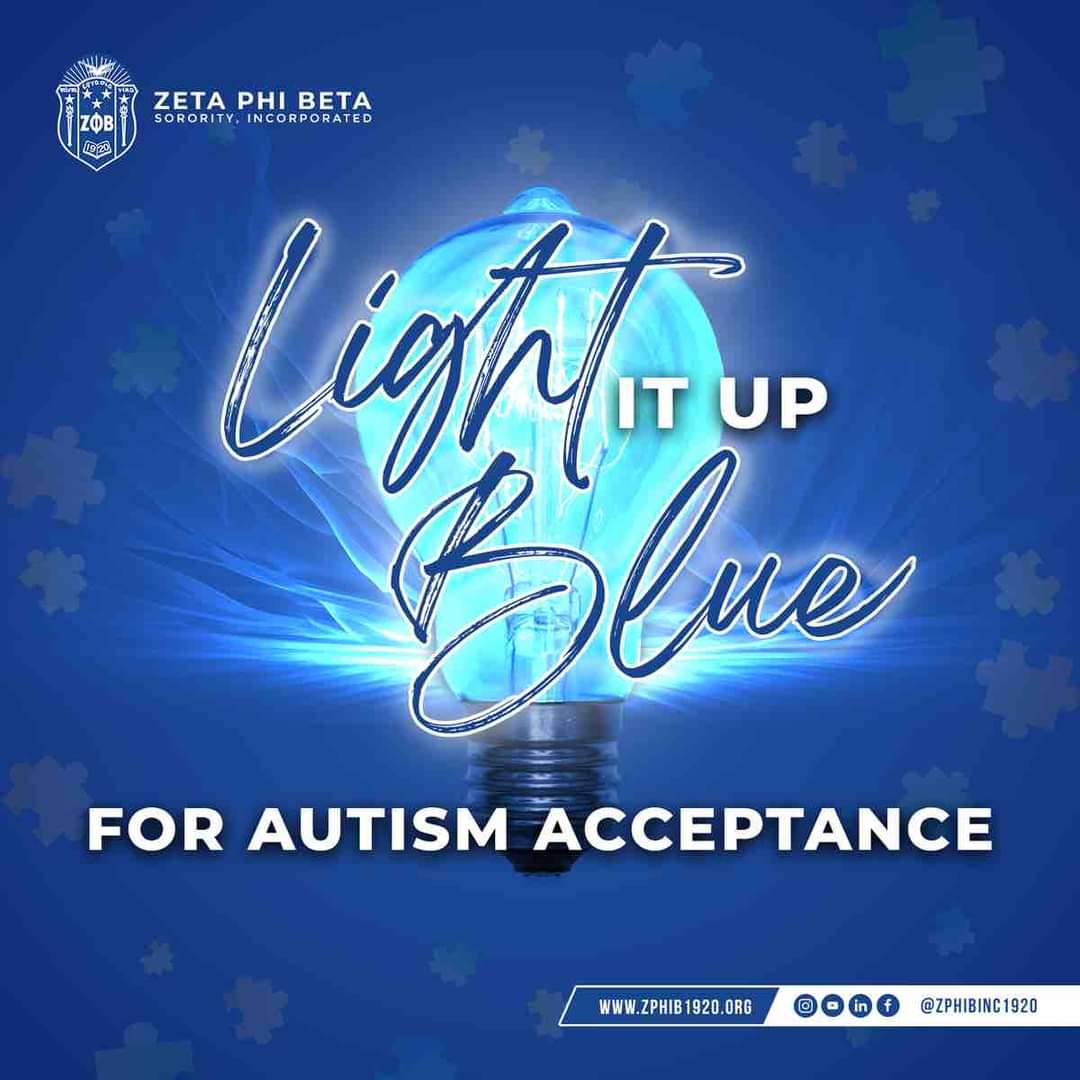 OmegaMuZeta1920's tweet photo. #LightItUpBlue today in celebration of people with autism and those who love and support them.
#zetaphibeta #zphib #ActFearlesslyForChange #autismacceptancemonth #autismsupport #acceptanceoverawareness https://t.co/29iblLJgiR