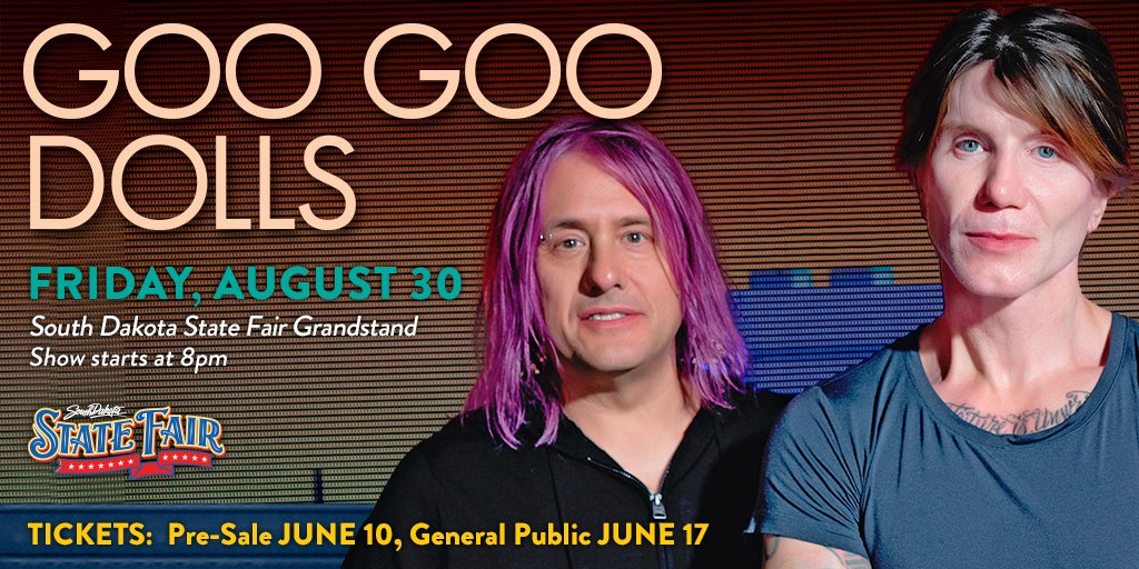 We are excited to welcome @googoodolls to the SD State Fair Grandstand on Friday, August 30. Find the details at ----> sdstatefair.com