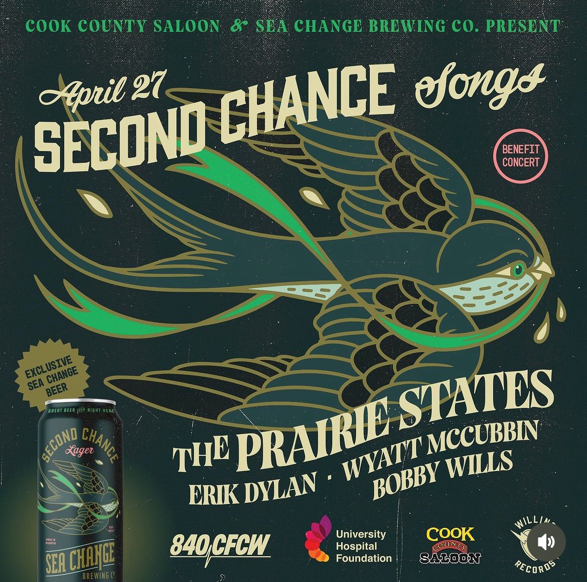 Got your tickets? cookcountysaloon.com/second-chance-… @SeaChangeBeer @CookSaloon @840CFCW @GiveToUHF @BobbyWillsMusic