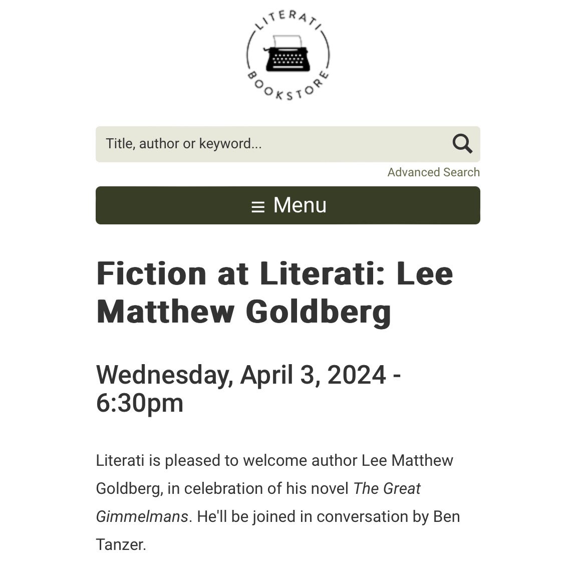 Hey Ann Arbor, let’s do this tomorrow night at Literati Bookstore, yes? Yes. Wonderful. See you there. Thanks! @LiteratiBkstore @LMGBooks @713Books @lcheuk