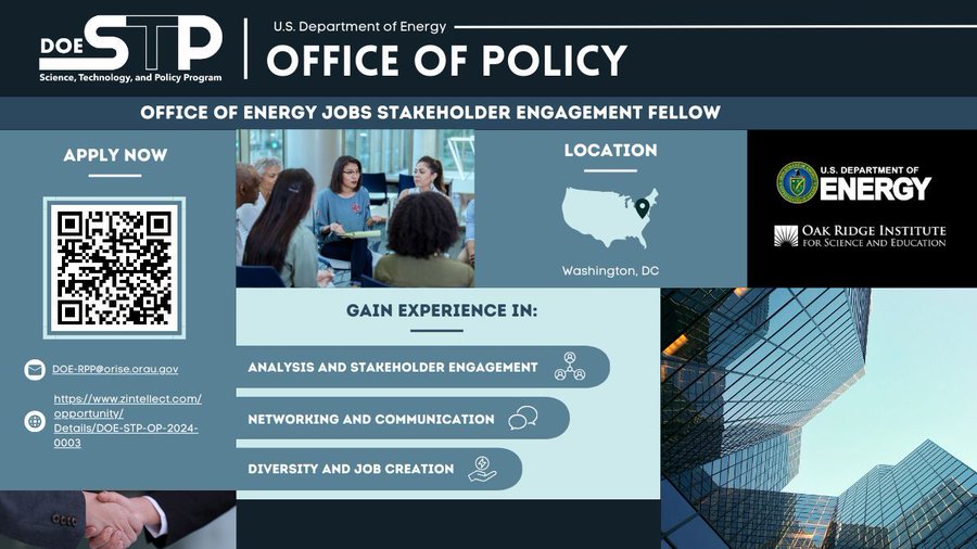 Apply for @Energy #Science, #Technology and Policy (STP) #Fellowship Program - learn about labor engagement at DOE, including tracking & outreach to labor unions & stakeholders
Details: buff.ly/3TtxSYb

#LSAMP #LSMRCE