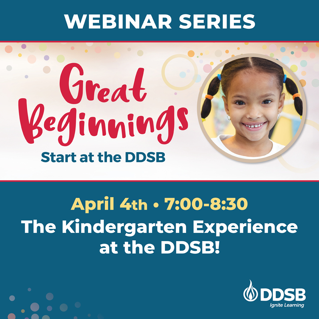 Interested in what a typical day in Kindergarten looks like? 🏫

Attend “The Kindergarten Experience at the DDSB” webinar.

Thursday, April 4 at 7 p.m.
Register: bit.ly/4cBkCZ5

#IgniteLearning #DDSBEarlyYears