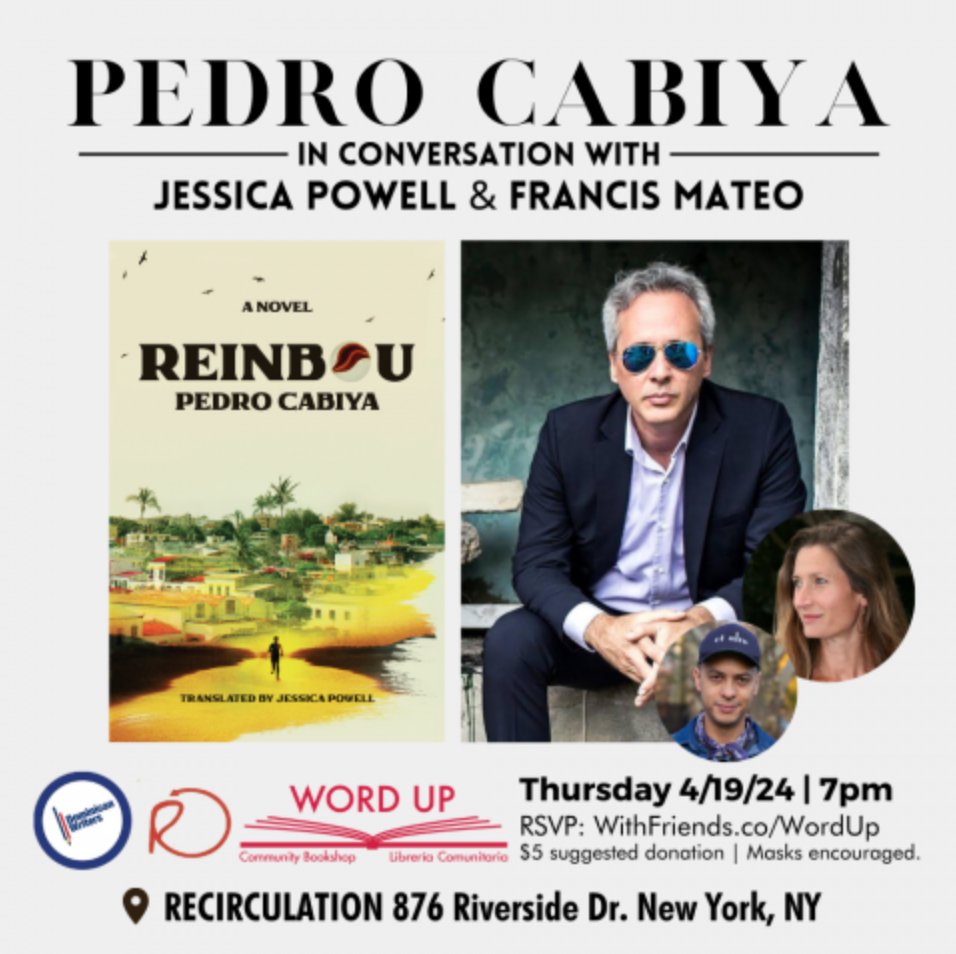 Astra House (@astrahousebooks) on Twitter photo Hey NYC, join author Pedro Cabiya and translator Jessica Powell at <a href="/WordUpBooks/">Word Up Community Bookshop/ Librería Comunitaria</a> on 4/19 to celebrate REINBOU with <a href="/MateoActor/">Francis Mateo</a> and <a href="/DomWriters/">Dominican Writers</a>!
Don't forget to register to save your spot.
wordupbooks.com/event/pedro-ca… Hey NYC, join author Pedro Cabiya and translator Jessica Powell at <a href="/WordUpBooks/">Word Up Community Bookshop/ Librería Comunitaria</a> on 4/19 to celebrate REINBOU with <a href="/MateoActor/">Francis Mateo</a> and <a href="/DomWriters/">Dominican Writers</a>!
Don't forget to register to save your spot.
wordupbooks.com/event/pedro-ca…