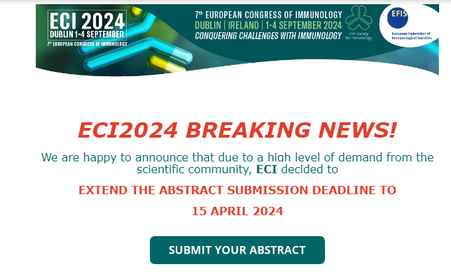 Abstract deadline for ECI 2024 extended to 15th April. Get those abstracts in for what promises to be an amazing meeting in Dublin!