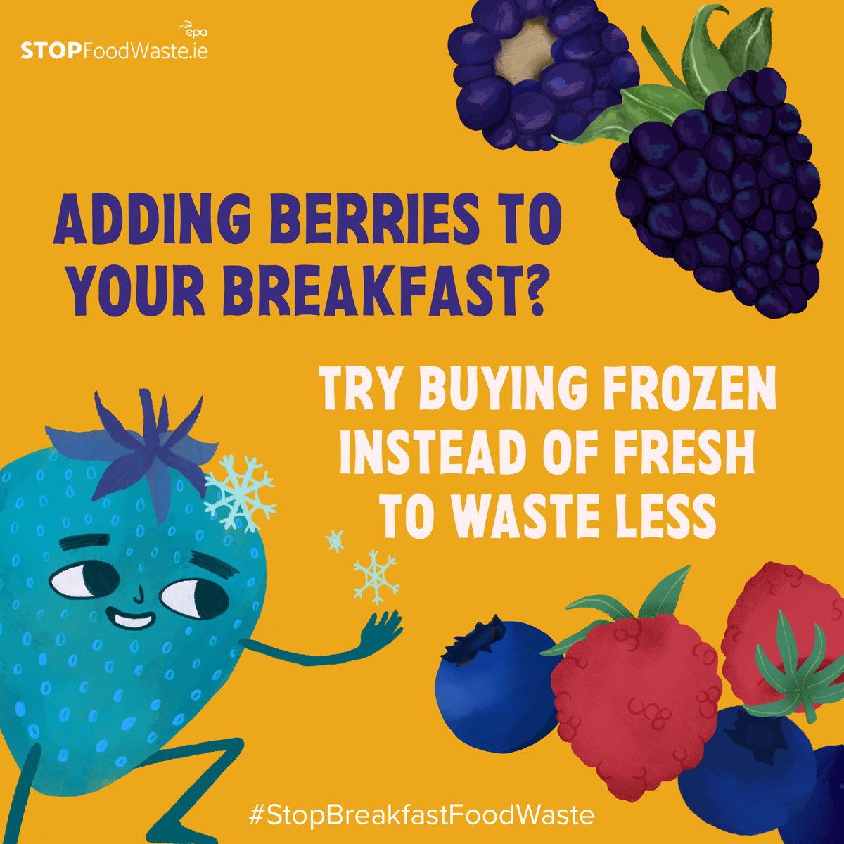 Adding berries to your breakfast? Try buying frozen instead of fresh – they’ll last longer & you can use only as much as you need at a time. #StopBreakfastFoodWaste